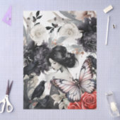 Elegant Asian Girl Raven Butterfly Decoupage 薄葉紙 (クラフト)