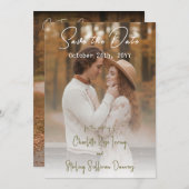 Elegant Autumn 2 Photo Script Save The Date 招待状 (正面/裏面)