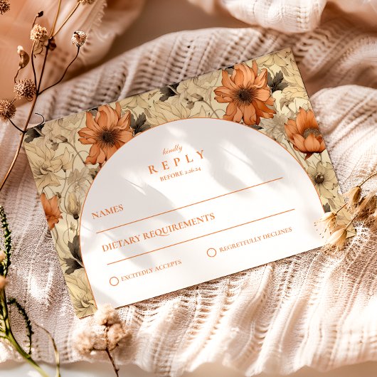 Elegant Autumn Botanical Wedding 出欠カード