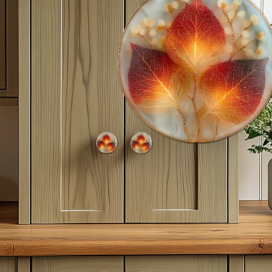Elegant Autumn Bright Orange Yellow Leaves  セラミックノブ