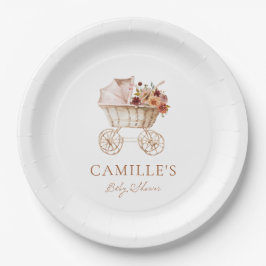 Elegant Autumn Burgundy Floral Baby Shower ペーパープレート