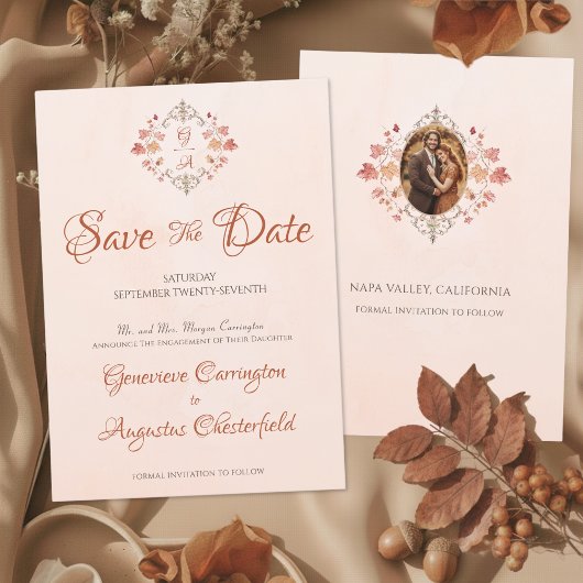 Elegant Autumn Engagement Announcement Save Date セーブザデート
