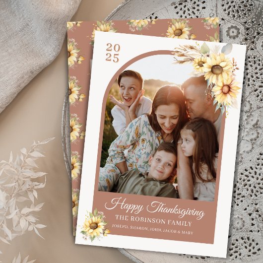 Elegant Autumn Fall Chic Floral Happy Thanksgiving シーズンカード