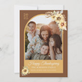 Elegant Autumn Fall Gold Floral Happy Thanksgiving シーズンカード (正面)