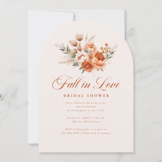 Elegant Autumn Fall In Love Bridal Shower 招待状 (正面)
