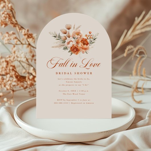 Elegant Autumn Fall In Love Bridal Shower 招待状