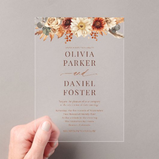 Elegant Autumn Fall Wedding アクリル招待状 (インサイチュ (ポータブル))