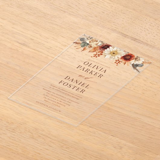 Elegant Autumn Fall Wedding アクリル招待状 (レイダウン)