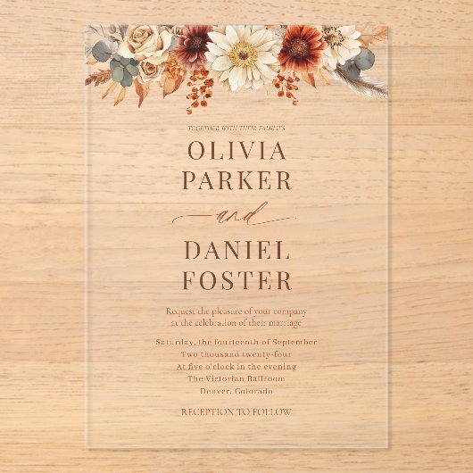 Elegant Autumn Fall Wedding アクリル招待状 (正面)