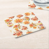Elegant Autumn Floral スクエアペーパーコースター (アングル)