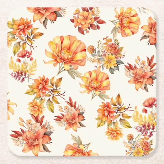 Elegant Autumn Floral スクエアペーパーコースター (正面)