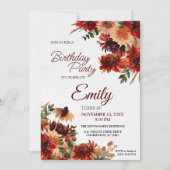 Elegant Autumn Floral Birthday Party Invitation 招待状 (正面)