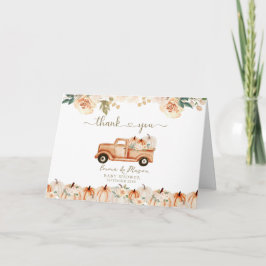 Elegant Autumn Floral Pumpkin Truck Baby Shower サンキューカード