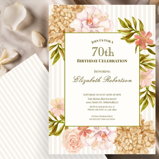 Elegant Autumn Flowers 70th Birthday Invitation 招待状