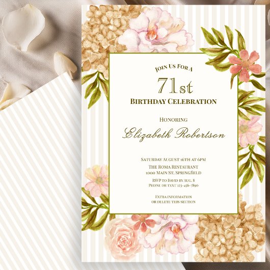 Elegant Autumn Flowers 71st Birthday Invitation 招待状