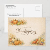 Elegant Autumn Harvest Happy Thanksgiving  シーズンポストカード (正面/裏面)