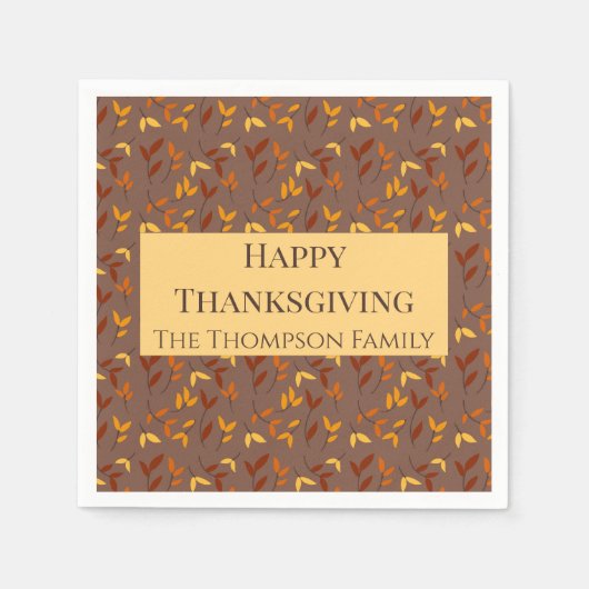 Elegant Autumn Leaf スタンダードカクテルナプキン (正面)