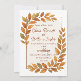 Elegant Autumn Leaves & Copper Rustic Fall 招待状