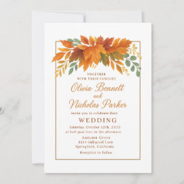 Elegant Autumn Leaves & Copper Rustic Fall 招待状