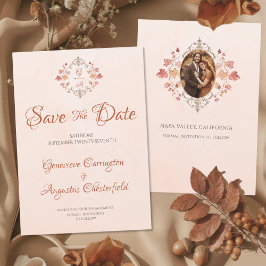 Elegant Autumn Leaves Engagement Photo Wedding  セーブザデート