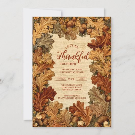 Elegant Autumn Oak Thanksgiving Celebration 招待状 (正面)