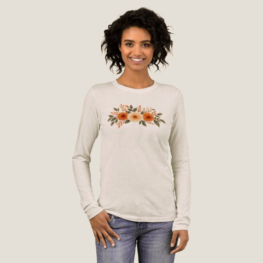 Elegant Autumn Pumpkin and Eucalyptus Watercolor トライブレンドＴシャツ (正面全体)