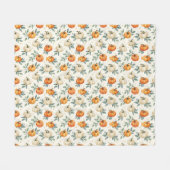 Elegant Autumn Pumpkin and Eucalyptus Watercolor  フリースブランケット (正面(横))