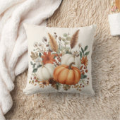 Elegant Autumn Pumpkin Bouquet Throw Pillow クッション (ブランケット)