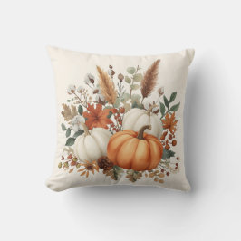 Elegant Autumn Pumpkin Bouquet Throw Pillow クッション