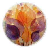 Elegant Autumn Purple Orange Yellow Leaves  セラミックノブ (正面)