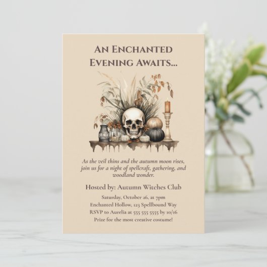Elegant Autumn Skull and Candles Witch Party 招待状 (スタンド正面)