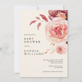 Elegant Autumn Watercolor Floral Baby Shower 招待状 (正面)