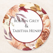 Elegant Autumn Watercolor Floral Wedding  ラウンドペーパーコースター (正面)