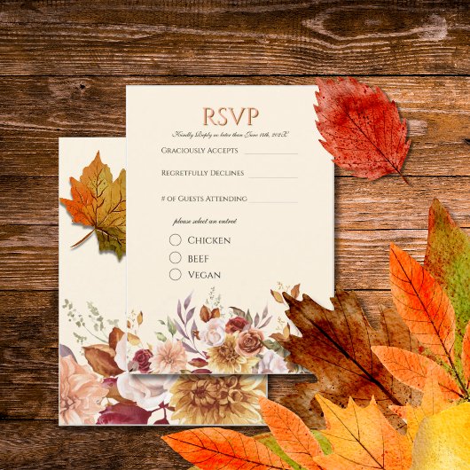 Elegant Autumn Watercolor Floral Wedding RSVP  エンクロージャーカード
