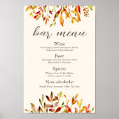 Elegant Autumn Wedding Custom Fall Leaves Bar Menu ポスター (正面)