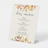 Elegant Autumn Wedding Custom Fall Leaves Bar Menu 台座サイン (正面)