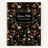 Elegant Autumn Wildflower Pattern Black Recipe ノートブック (正面)