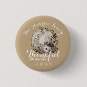 Elegant Autumnal Family Name Blessed and Thankful  缶バッジ (正面)