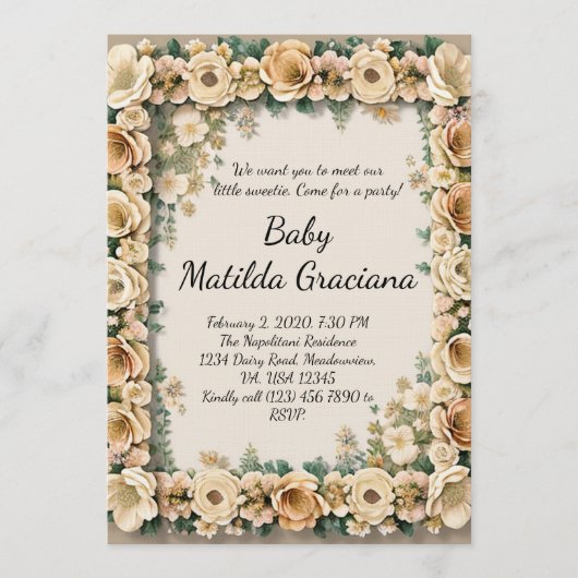 Elegant Baby announcement invitation 招待状 (正面)