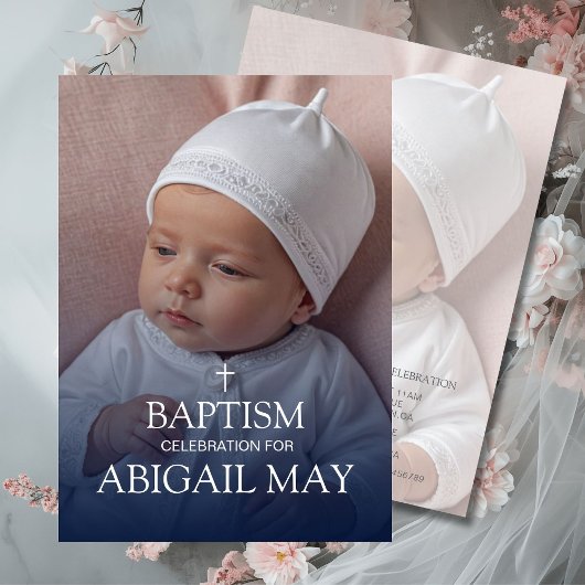Elegant Baby Baptism Photo Minimalist 招待状