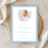 Elegant Baby Blue Bow Boy Photo Baptism 招待状