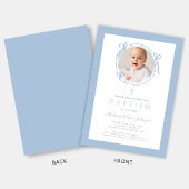 Elegant Baby Blue Bow Photo Baptism 招待状