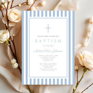 Elegant Baby Blue Boy Baptism 招待状