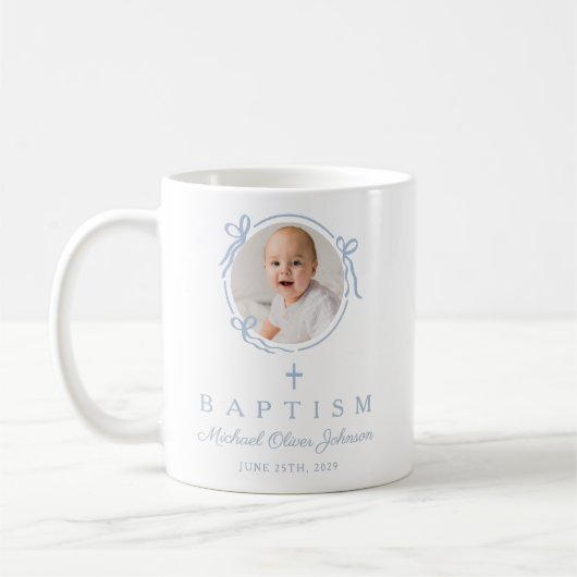 Elegant Baby Blue Boy Photo Baptism コーヒーマグカップ (左)