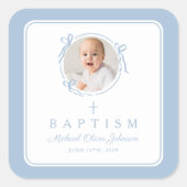 Elegant Baby Blue Boy Photo Baptism スクエアシール (正面)
