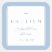 Elegant Baby Blue Cross Boy Baptism  スクエアシール (正面)