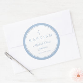 Elegant Baby Blue Cross Boy Baptism  ラウンドシール