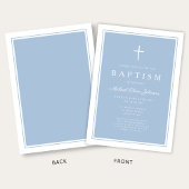 Elegant Baby Blue Cross Boy Baptism 招待状