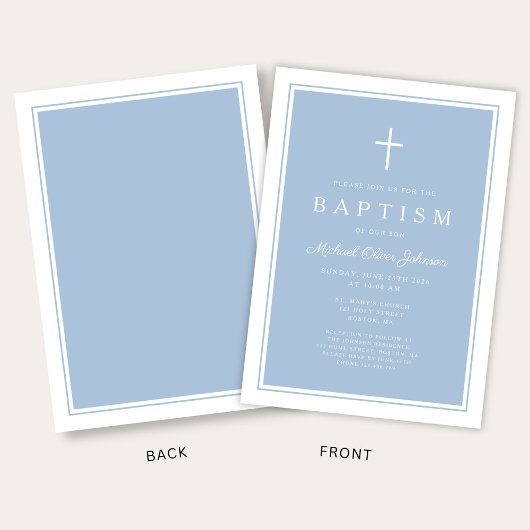 Elegant Baby Blue Cross Boy Baptism 招待状