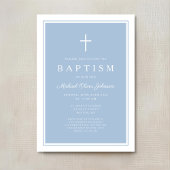 Elegant Baby Blue Cross Boy Baptism 招待状